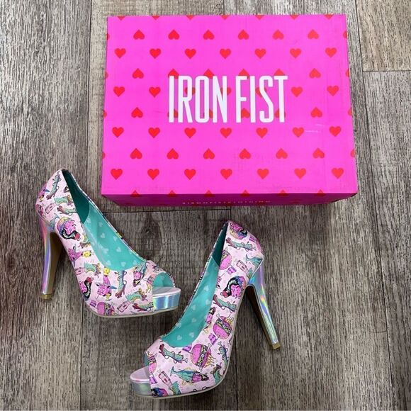Iron Fist Deaths Diner Pink Peep Toe Heels Sz 5 - Picture 1 of 3